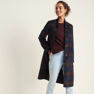 Old Navy Relaxed Soft-Brushed Plaid Long Coat